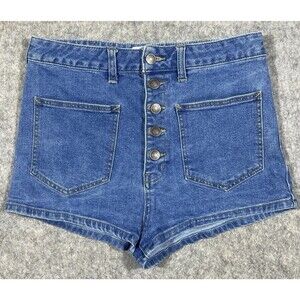 We the Free People Bridgette Button Fly High Rise Blue Denim Jean Shorts Size 28